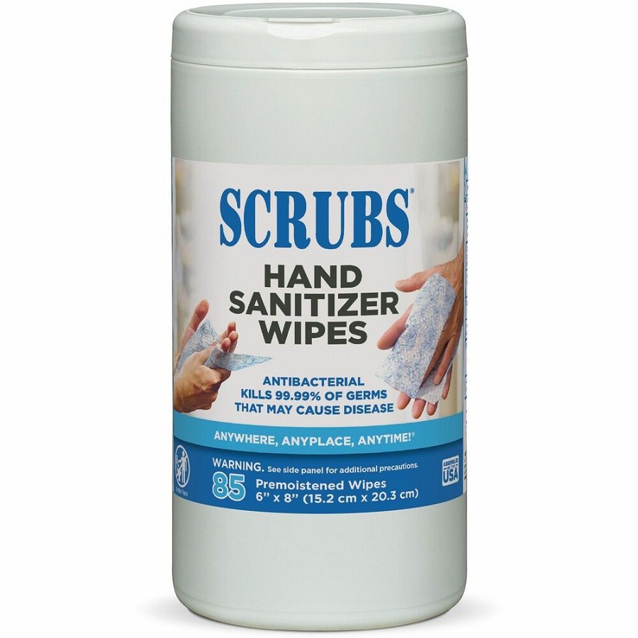 SCRUBS Hand Sanitizer Wipes - Blue, WhiteTub - 85/Tub - 6 / Carton 