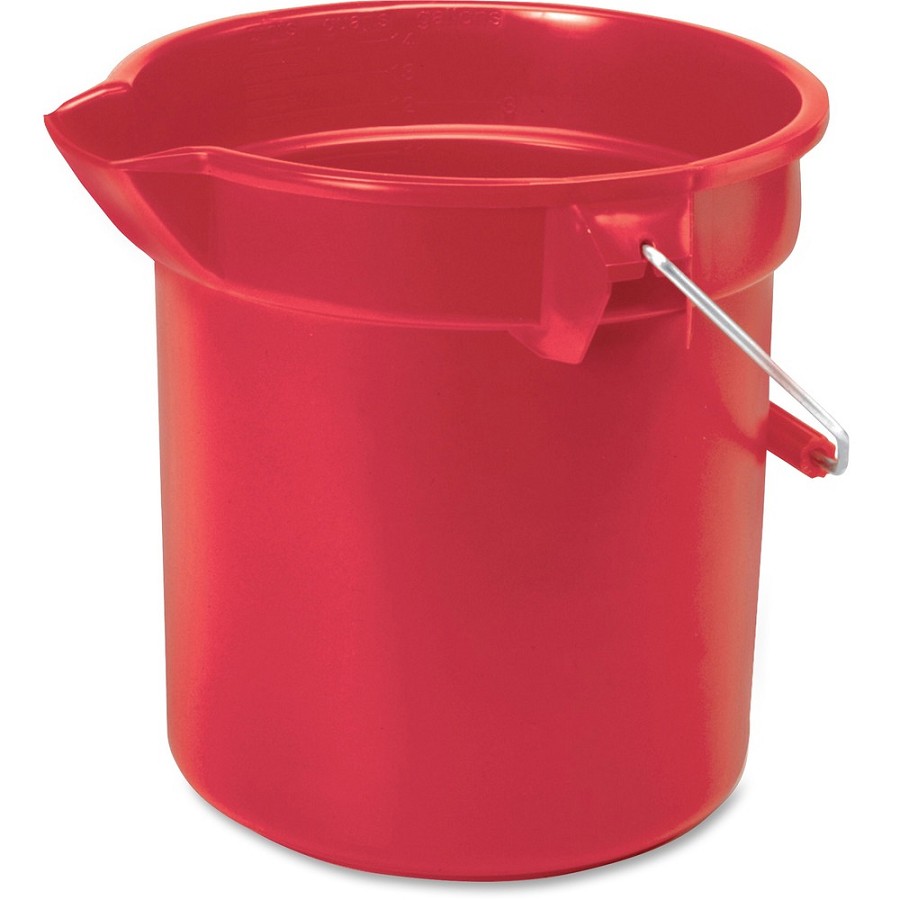 Rubbermaid Commercial Brute 14-quart Round Bucket - 3.50 gal - Heavy Duty, Rust Resistant, Bend Resistant, Graduated, Stackable, Handle - 11.2' - Steel, High-density Polyethylene (HDPE), Plastic - Red, Nickel, Chrome - 6 / Carton 