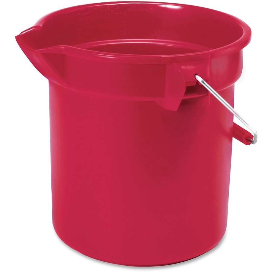 Rubbermaid Commercial Brute 10-quart Utility Bucket - 2.50 gal - Heavy Duty, Rust Resistant, Bend Resistant, Handle - 10.2' - Steel, High-density Polyethylene (HDPE) - Red, Nickel, Chrome - 12 / Carton 