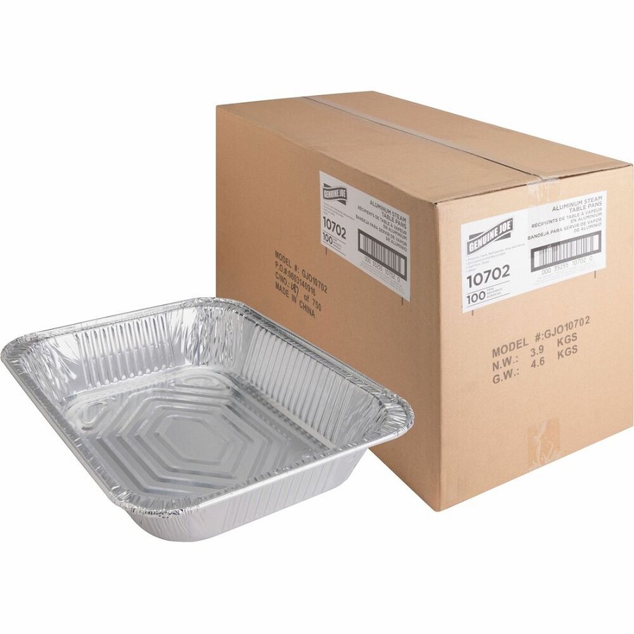 Genuine Joe Half-size Disposable Aluminum Pan - Cooking, Serving - Disposable - 0.5' Diameter - Silver - Aluminum Body - 100 / Carton 