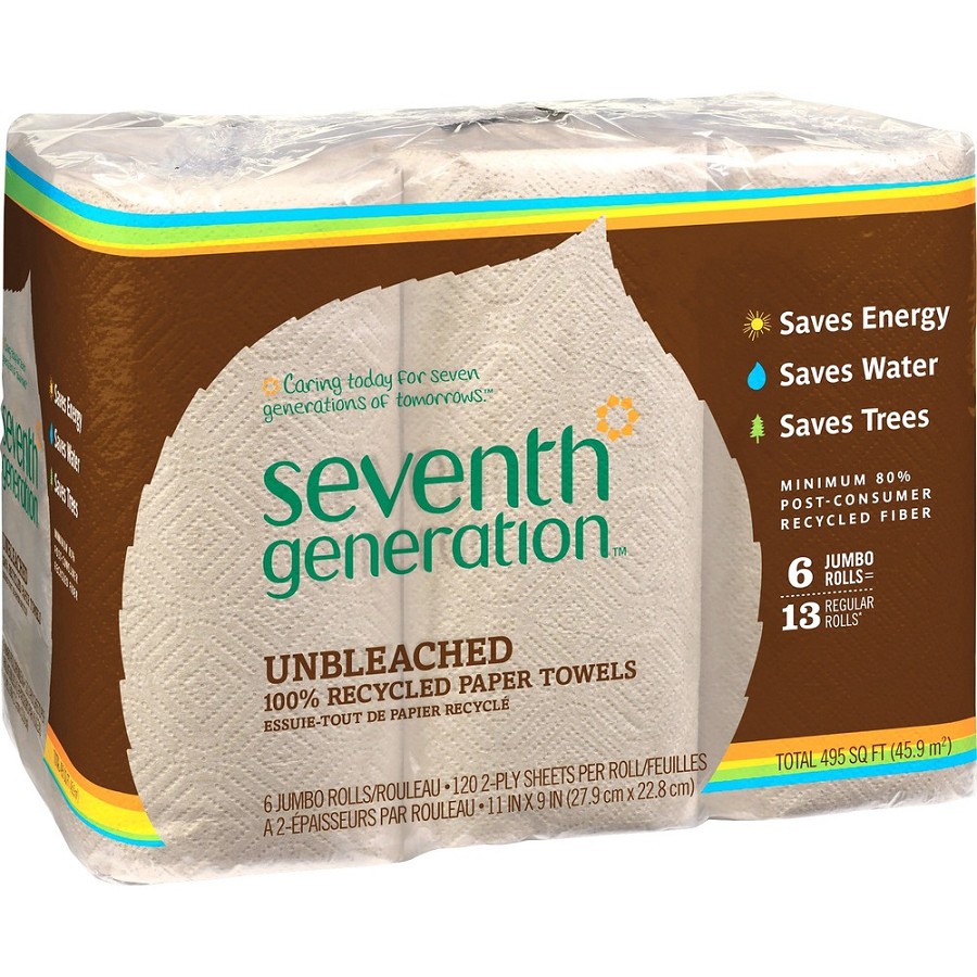 Seventh Generation 100% Recycled Paper Towels - 2 Ply - 11' Width x 9' Length - 120 Sheets/Roll - Natural - Paper - 6/Pack - 4 / Carton 