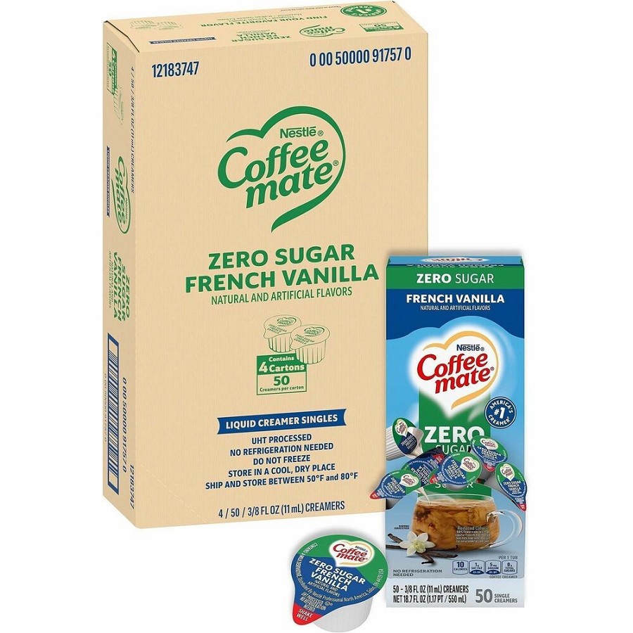 Coffee mate Zero-Sugar French Vanilla Nondairy Liquid Creamer Singles - French Vanilla Flavor - 0.38 fl oz (11 mL) - 200 Serving - 50/Box - 4 / Carton 
