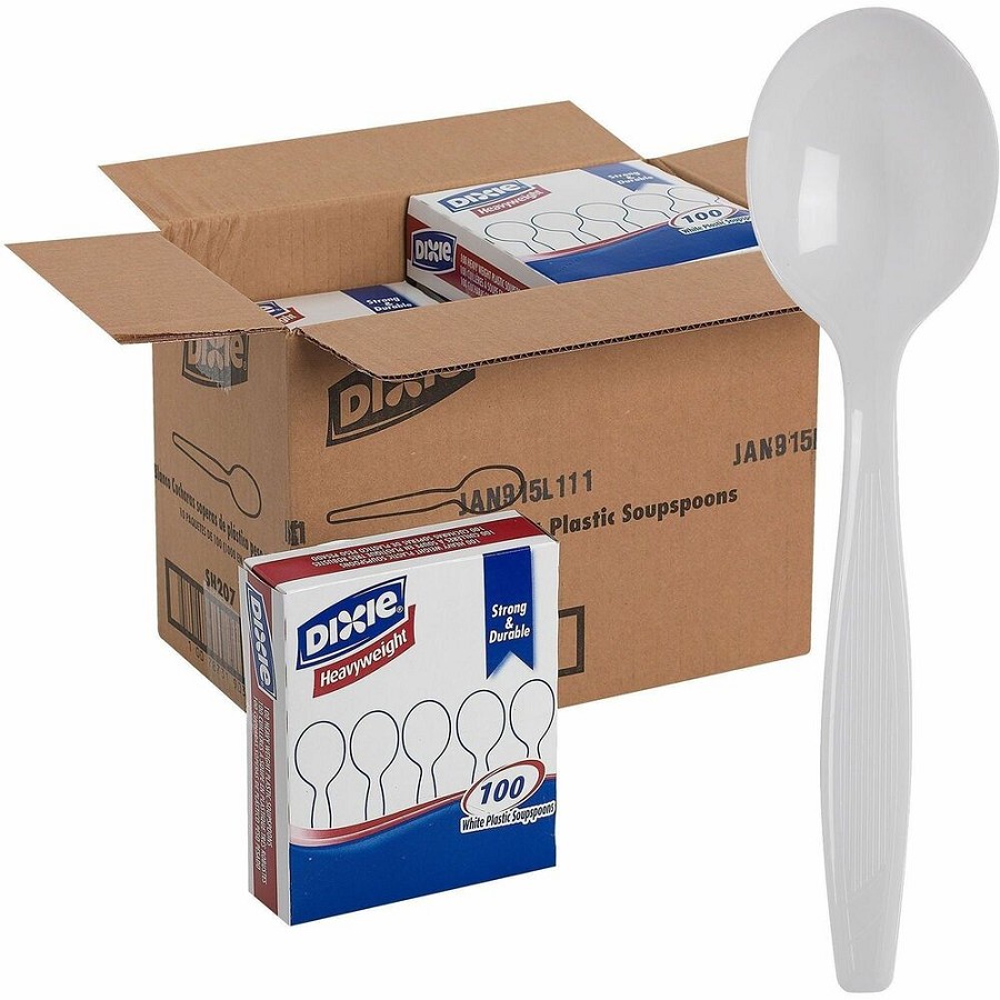 Dixie Heavyweight Dispoable Soup Spoons Grab-N-Go by GP Pro - Soup Spoon - 1000 x Soup Spoon - White - 100/Box - 10 / Carton 