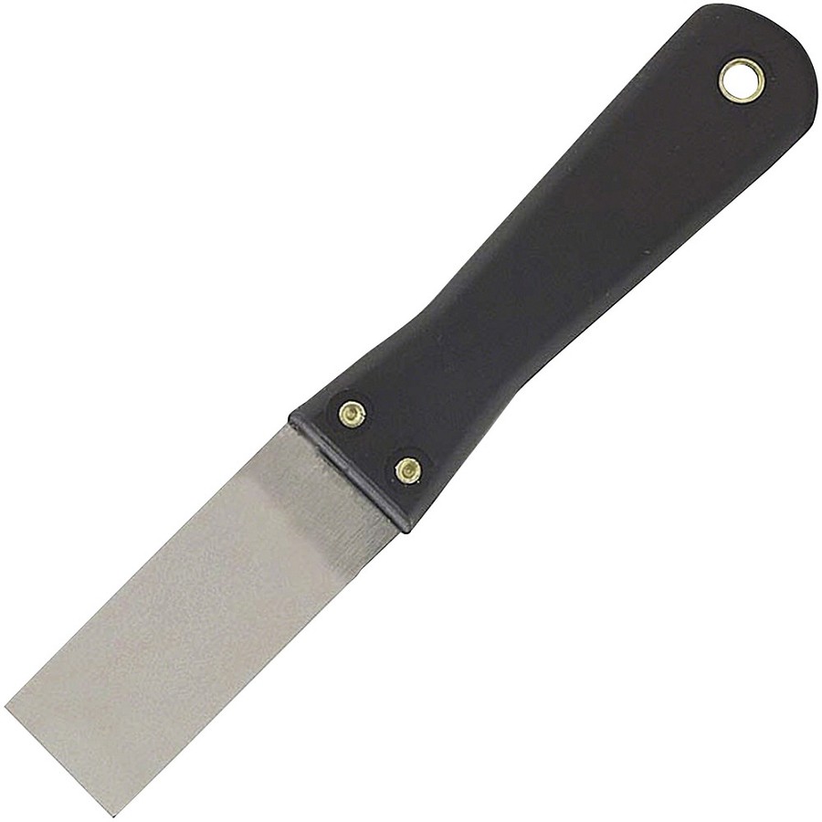 Great Neck Stiff Blade Putty Knife - 1.25' Carbon Steel Blade - Plastic Handle - Durable, Hanging Hole - Black - 24 / Carton 