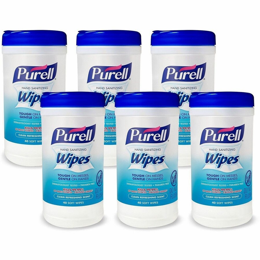PURELL Clean Scent Hand Sanitizing Wipes - Clean - Textured - White - 40/Tub - 6 / Carton 