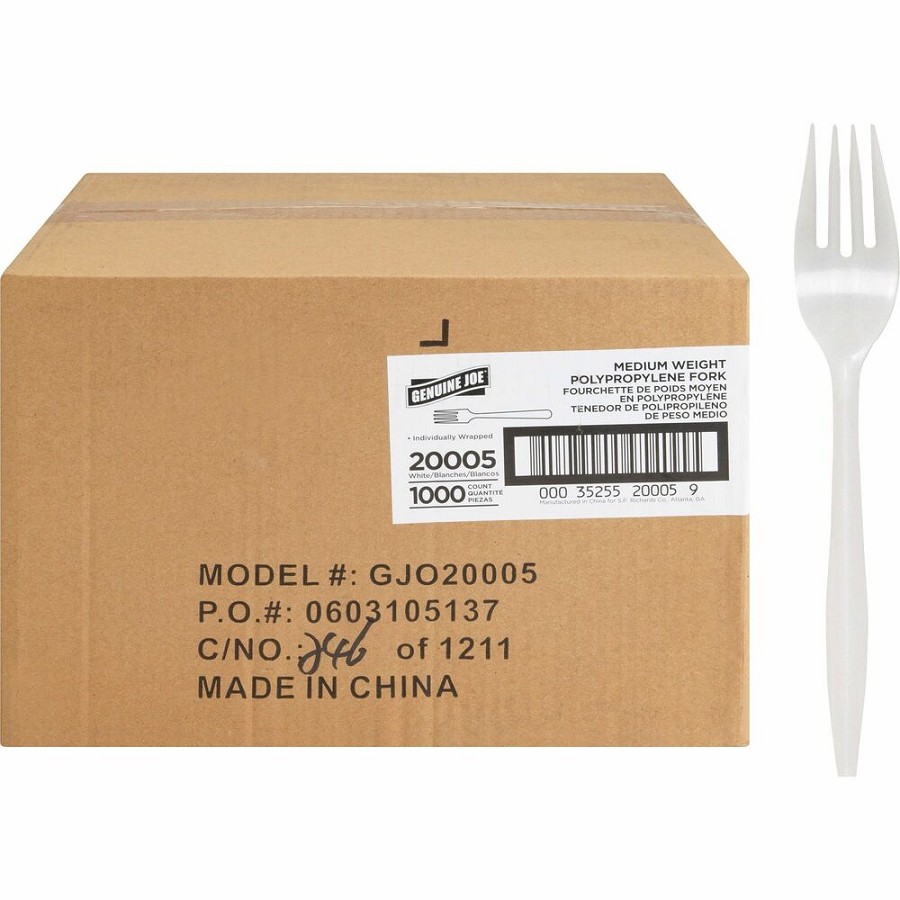 Genuine Joe Individually Wrapped Fork - 1 Piece(s) - Fork - 1 x Fork - Disposable - White - 1 Carton 