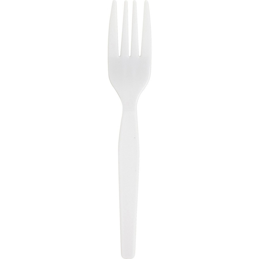 Genuine Joe Medium-Heavyweight Plastic Forks - 1 Piece(s) - Fork - 1 x Fork - Disposable - White - 1 Carton 