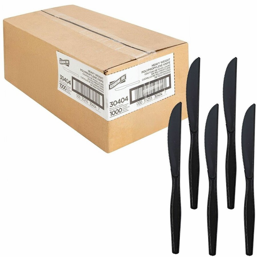 Genuine Joe Medium-Heavyweight Plastic Knife - 1 Piece(s) - Knife - 1 x Knife - Disposable - Textured - Black - 1 Carton 