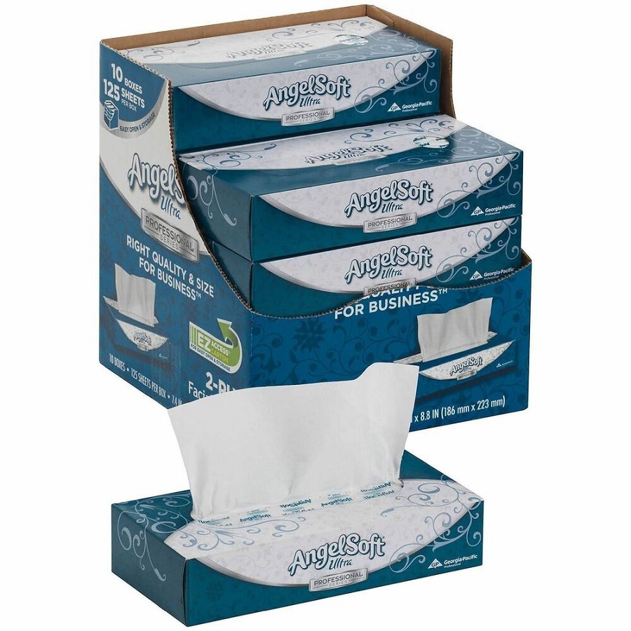 Angel Soft Ultra Professional Series Facial Tissue - 2 Ply - 7.40' Width x 8.80' Length - White - 125/Box - 10 / Carton 