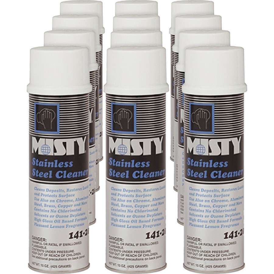 MISTY Stainless Steel Cleaner - Lemon Scent - Oil Based - Silver, Black - 12 / Carton 