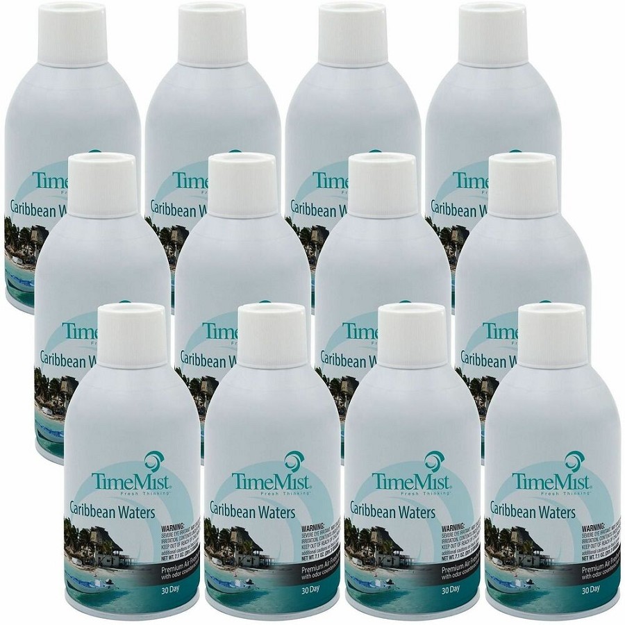 TimeMist Metered 30-Day Caribbean Waters Scent Refill - Spray - 6000 ft³ - 6.6 fl oz (0.2 quart) - Caribbean Waters - 30 Day - Long Lasting, Odor Neutralizer - 12 / Carton 