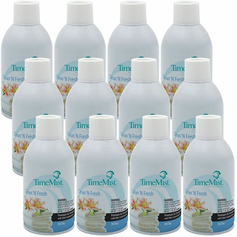TimeMist Metered 30-Day Clean/Fresh Scent Refill - Spray - 6000 ft³ - 6.6 fl oz (0.2 quart) - Fresh-N-Clean - 30 Day - Long Lasting, Odor Neutralizer - 12 / Carton 