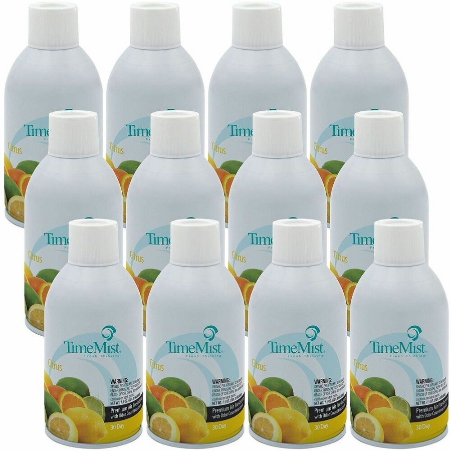 TimeMist Metered 30-Day Citrus Scent Refill - Spray - 6000 ft³ - 6.6 fl oz (0.2 quart) - Citrus - 30 Day - Long Lasting, Odor Neutralizer - 12 / Carton 