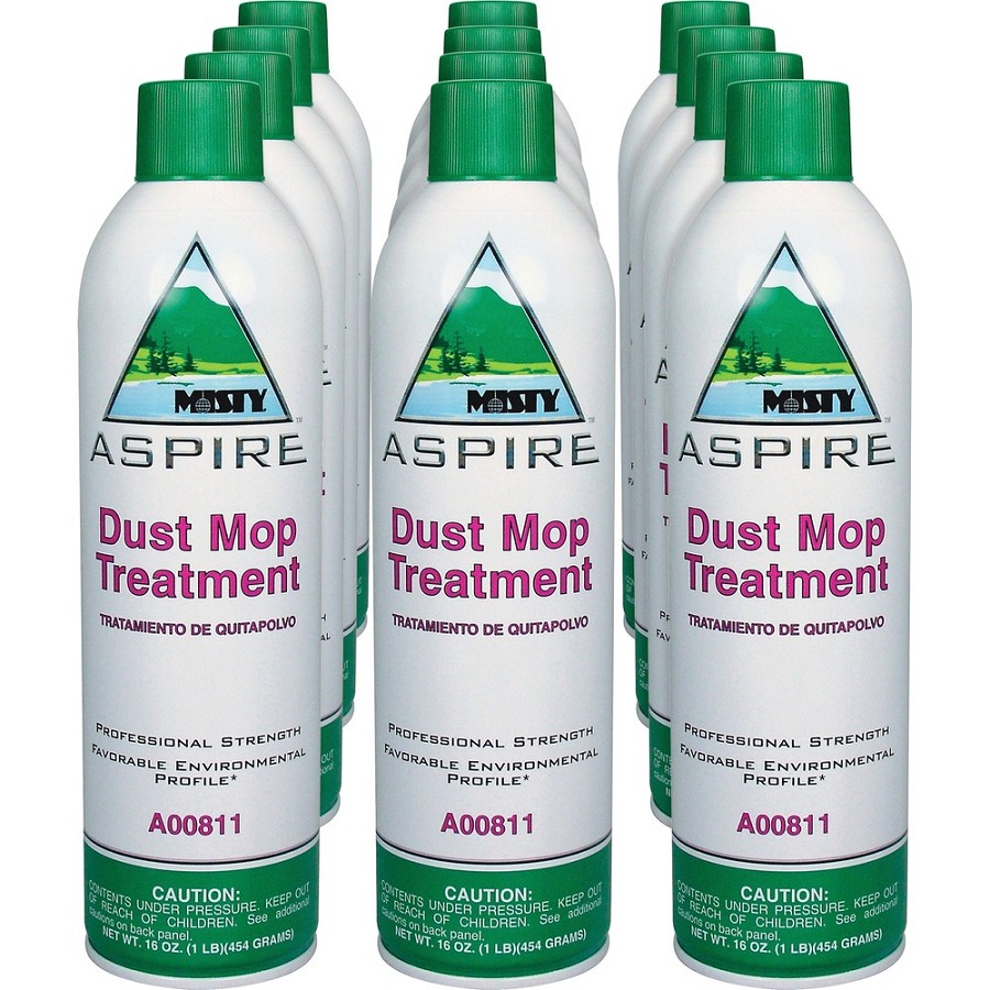 MISTY Aspire Dust Mop Treatment - For Multipurpose - Aerosol - 16 fl oz (0.5 quart) - Lemon, Citrus Scent - VOC-free, No-wax, Water Based, Non-flammable, Silicon-free - Clear, White - 12 / Carton 
