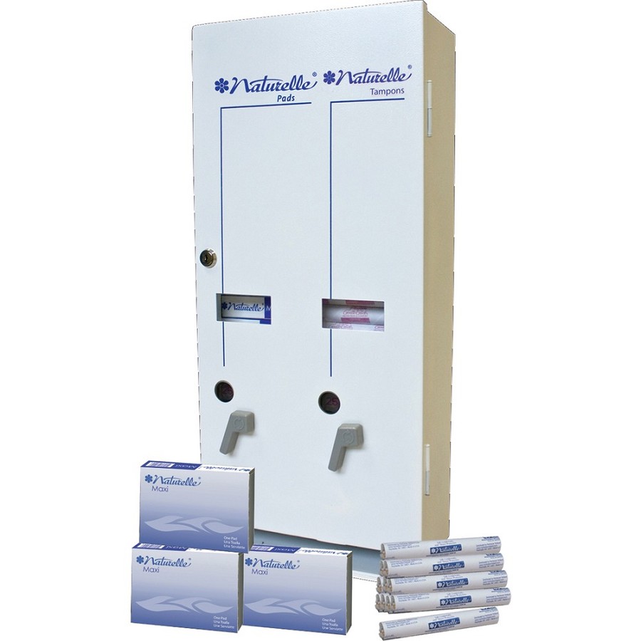 Impact Dual Vendor Hygiene Dispenser - 12 x Sanitary Napkin, 19 x Tampon - 24' Height x 10.8' Width x 5.5' Depth - Metal - White - Window, Locking Coin Box - 1 Each 