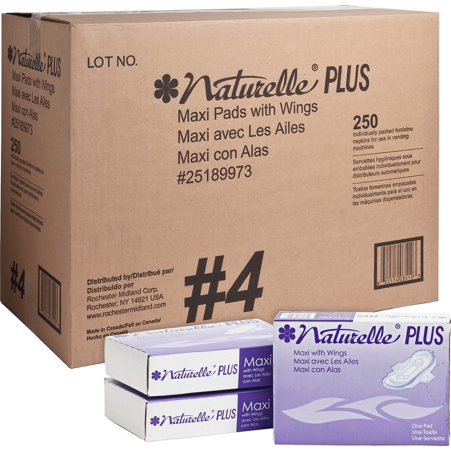 Impact Naturelle Plus Sanitary Napkins - Individually Wrapped, Anti-leak, Highly Absorbent, Comfortable - 250 / Carton 