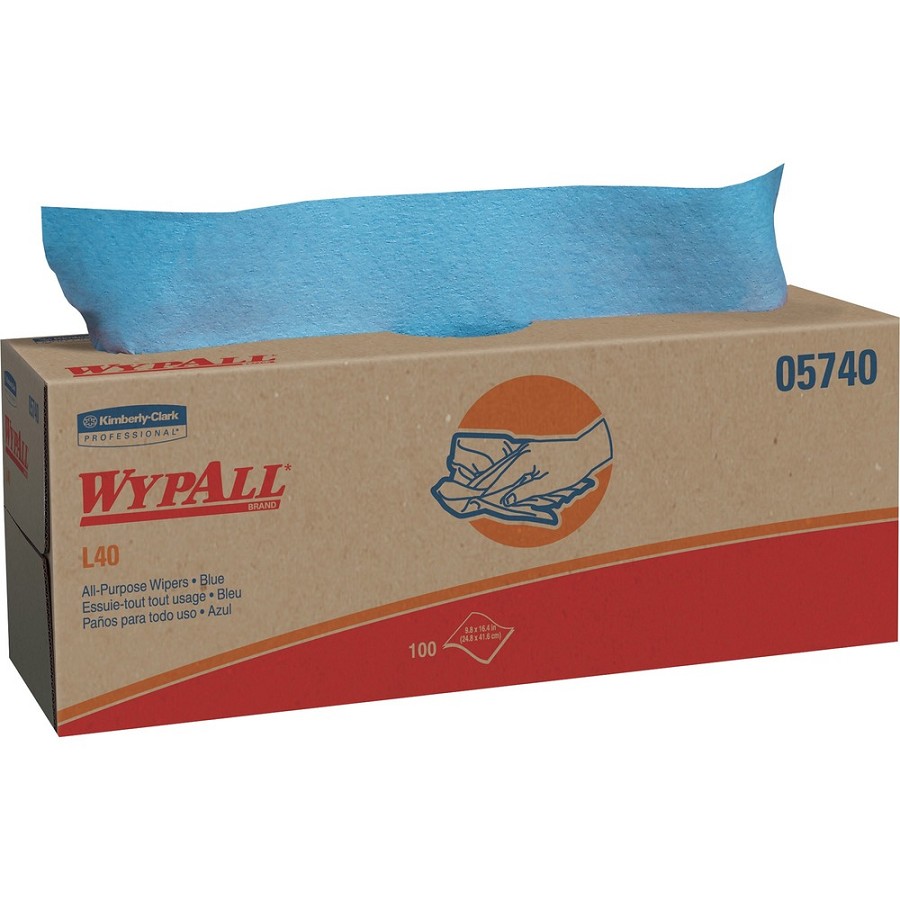 Wypall L40 Cloth-like Wipes - 9.80' Width x 16.40' Length - Blue - 100/Box - 9 / Carton 