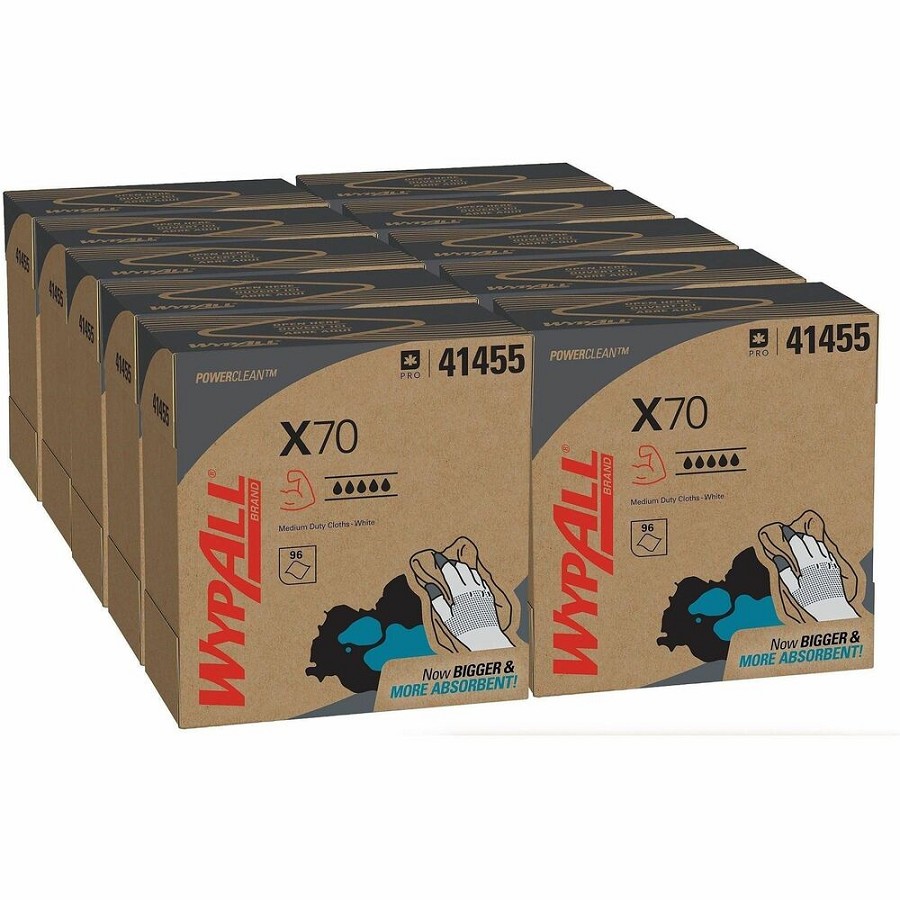 Wypall PowerClean X70 Medium Duty Cloths - Pop-Up Box - 8.34' Width x 16.80' Length - White - Hydroknit - 96 Wipers/Box - 10 / Carton 