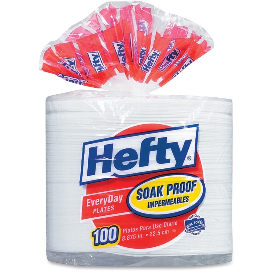 Hefty Everyday 8-7/8' Soak Proof Foam Plates - Disposable - 8.9' Diameter - White - Foam Body - 100/Pack - 6 / Carton 