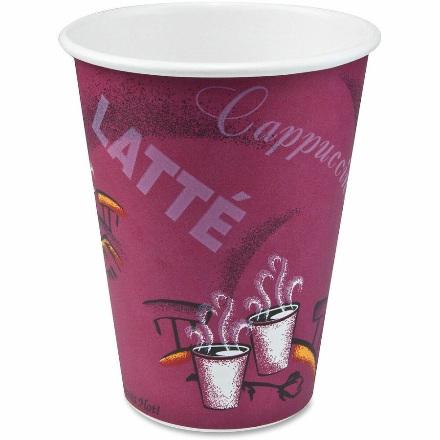 Solo 12 oz Bistro Design Disposable Paper Cups - 12 fl oz - Maroon - Paper - Beverage, Hot Drink, Cold Drink, Coffee, Tea, Cocoa - 50/Pack - 20 / Carton 