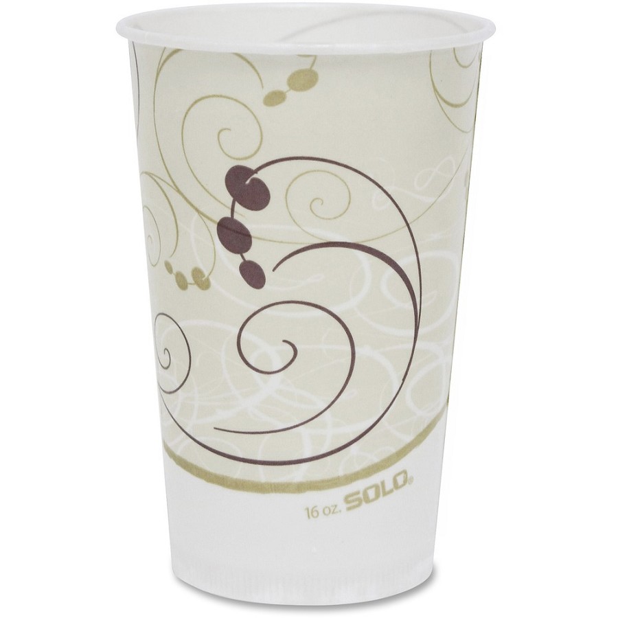 Solo 16 oz Symphony Waxed Paper Cold Cups - 16 fl oz - White, Brown, Green - Paper - Cold Drink, Milk Shake, Smoothie - 50/Pack - 20 / Carton 