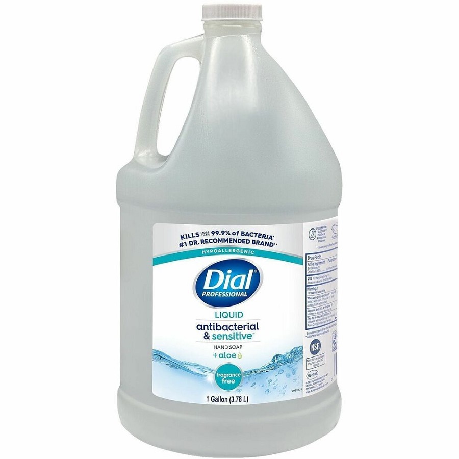Dial Sensitive Skin Antibacterial Liquid Hand Soap Refill - 1 gal - Kill Germs, Bacteria Remover, Yeast Remover, Mold Remover - Skin, Hand - Clear - 4 / Carton 