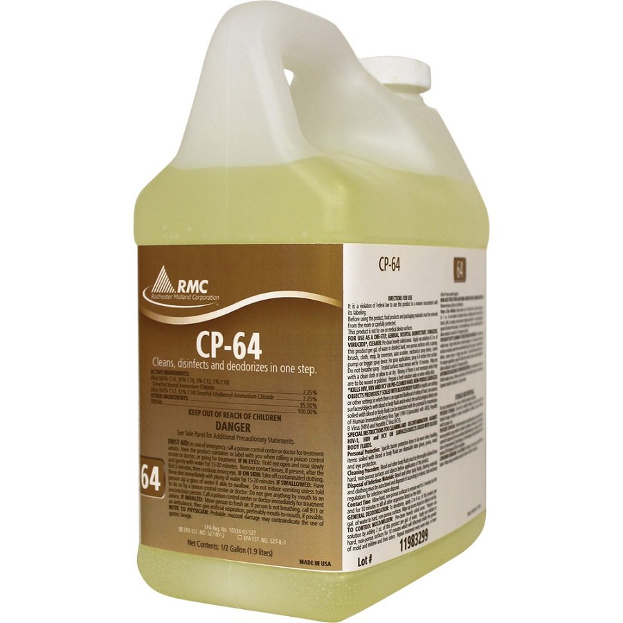 RMC CP-64 Cleaner - For Toilet - Concentrate - 64 fl oz (2 quart) - Fresh Lemon Scent - Disinfectant - Yellow - 4 / Carton 