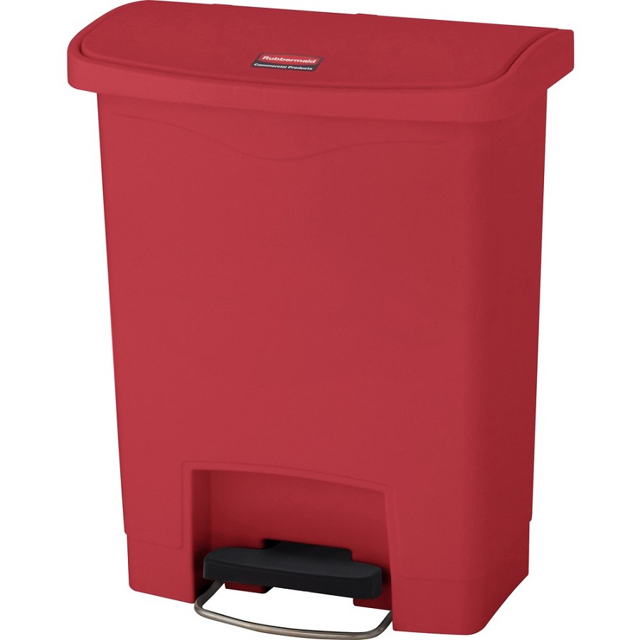 Rubbermaid Commercial Slim Jim 8-gal Step-On Container - Step-on Opening - Hinged Lid - 8 gal Capacity - Manual - Durable, Foot Pedal, Easy to Clean - 21.1' Height x 10.6' Width - Plastic, Resin - Red - 1 Each 