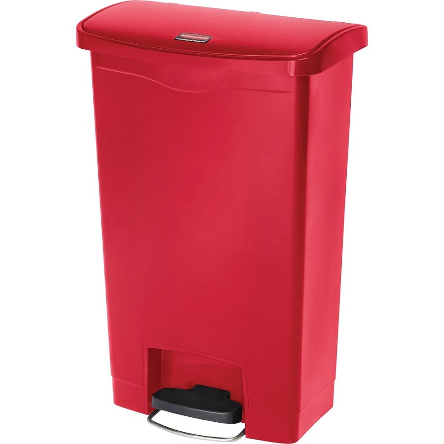 Rubbermaid Commercial Slim Jim 13-gal Step-On Container - Step-on Opening - Hinged Lid - 13 gal Capacity - Manual - Durable, Foot Pedal, Easy to Clean - 28.3' Height x 11.5' Width - Plastic, Resin - Red - 1 Each 