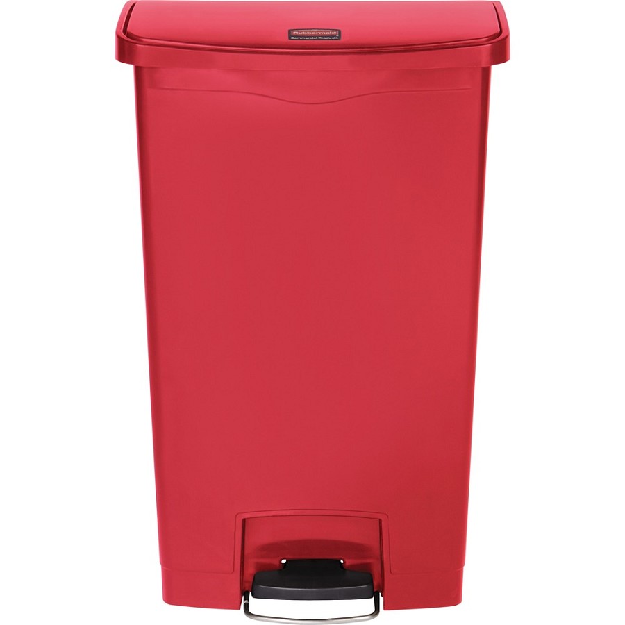 Rubbermaid Commercial Slim Jim 18-gal Step-On Container - Step-on Opening - Hinged Lid - 18 gal Capacity - Manual - Durable, Foot Pedal, Easy to Clean - 31.6' Height x 12.2' Width - Plastic, Resin - Red - 1 Each 