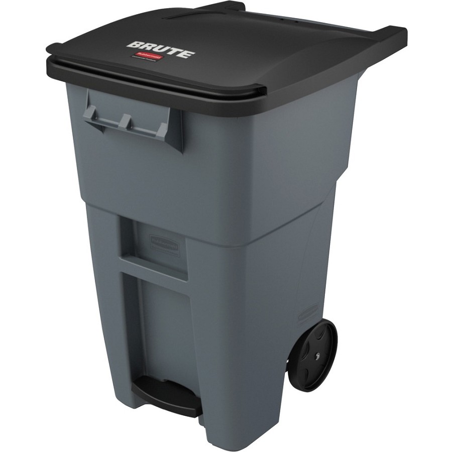 Rubbermaid Commercial Brute 50-gallon Step On Rollout Container - Step-on Opening - Rollout Lid - 50 gal Capacity - Manual - Heavy Duty, Wheels, Reinforced, Handle, Easy to Clean - 39.6' Height x 24' Width - High-density Polyethylene (HDPE) - Gray - 1 Eac 