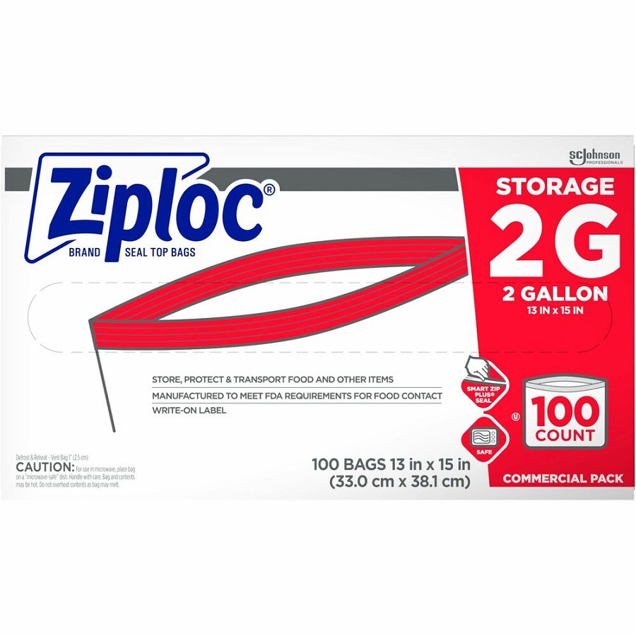 Ziploc 2-Gallon Storage Bags - Extra Large Size - 2 gal Capacity - Clear - Food - 100 / Carton 