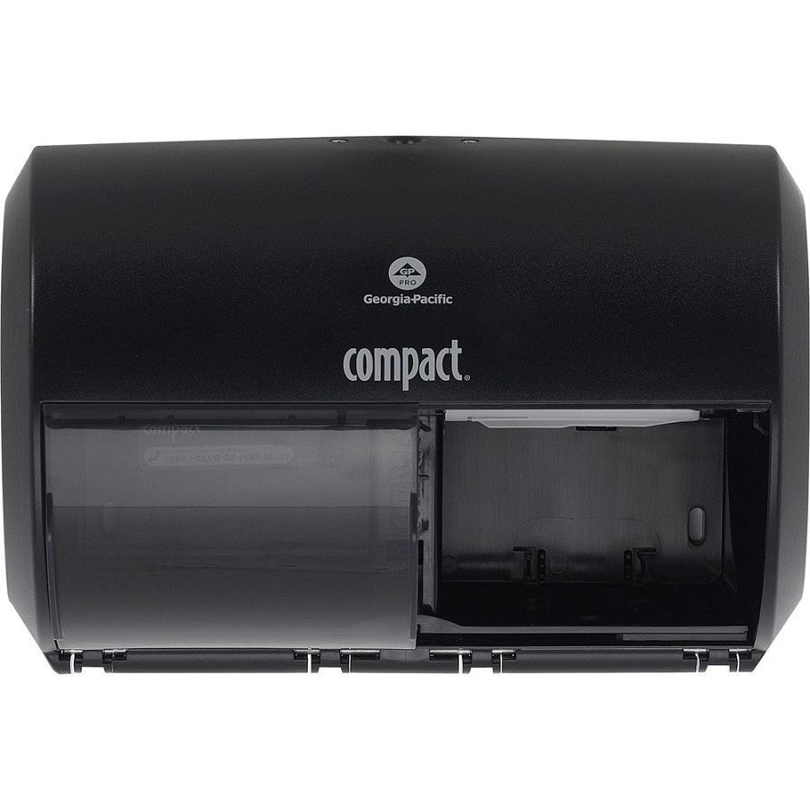 Compact 2-Roll Side-by-Side Coreless High-Capacity Toilet Paper Dispenser - 2000 x Sheet - 7.1' Height x 10.1' Width x 6.8' Depth - Black - Lockable - 1 Each 