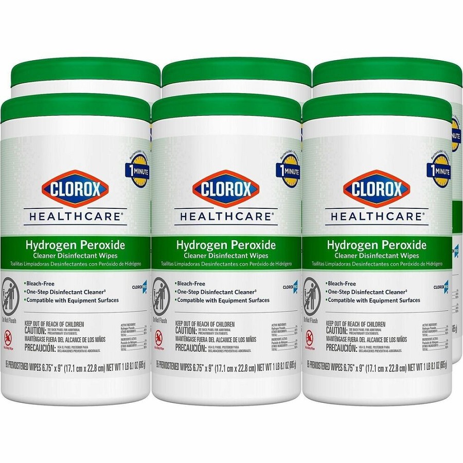 Clorox Healthcare Hydrogen Peroxide Cleaner Disinfectant Wipes - 9' Length x 6.75' Width - Recommended For: Soap Scum Remover - Pre-moistened, Disinfectant, Deodorize, Anti-bacterial - White - 95/Tub - 6 / Carton 