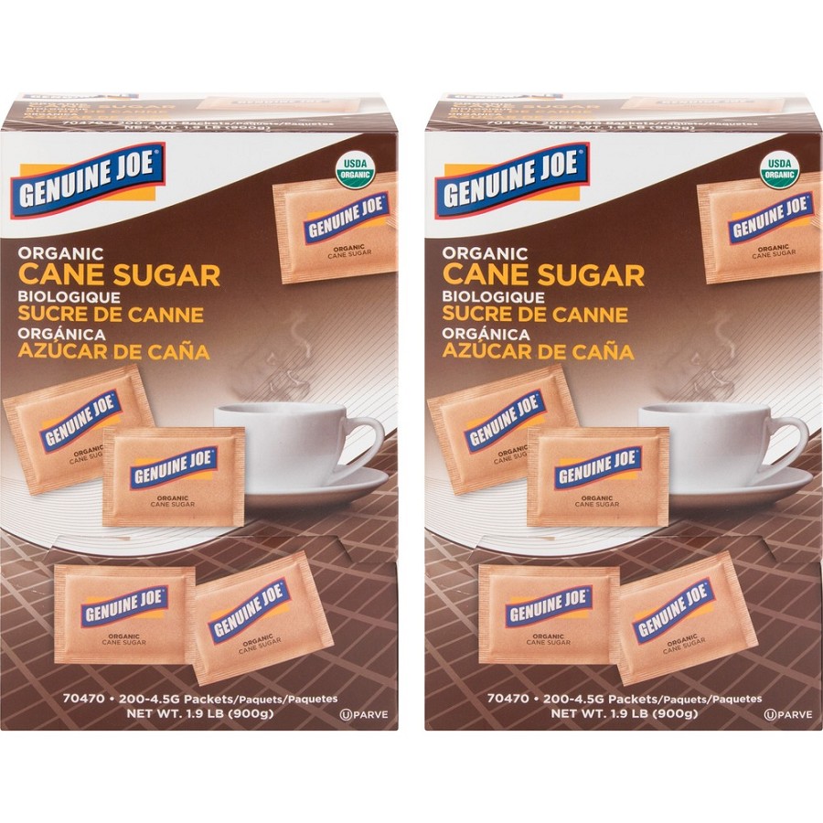 Genuine Joe Turbinado Natural Cane Sugar Packets - 0.159 oz (4.5 g) - Molasses Flavor - Natural Sweetener - 200/Box - 2 / Carton 