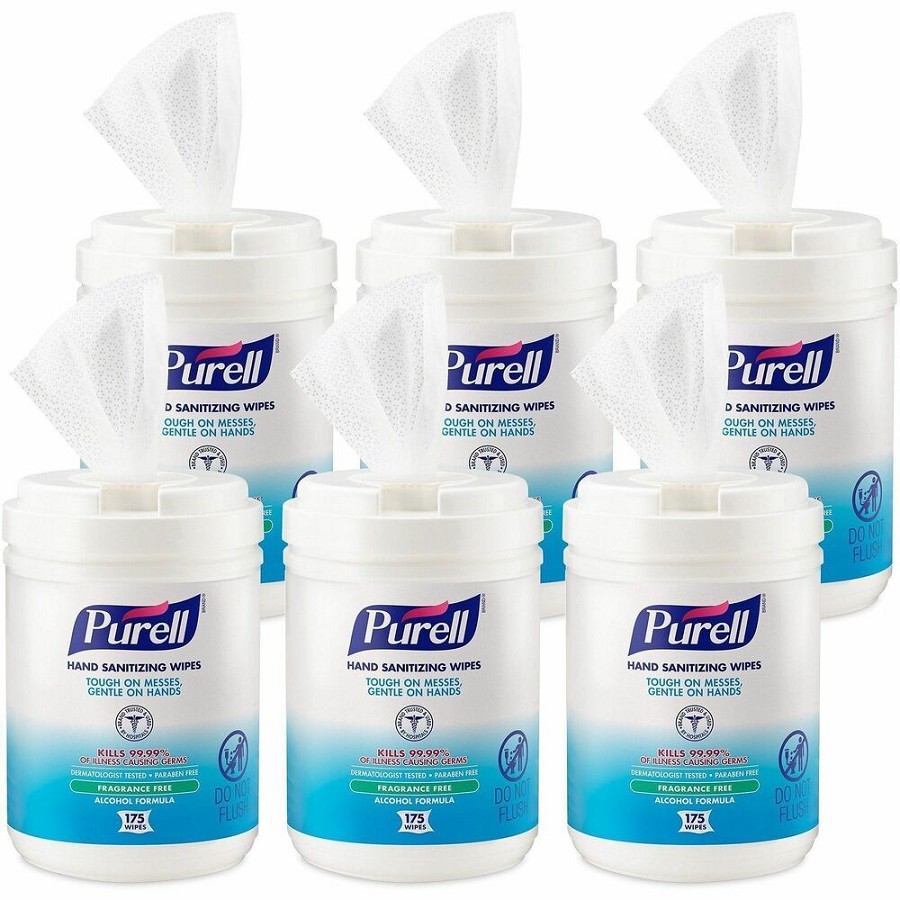 PURELL Alcohol Hand Sanitizing Wipes - 6' Width x 7' Length - White - 175/Tub - 6 / Carton 