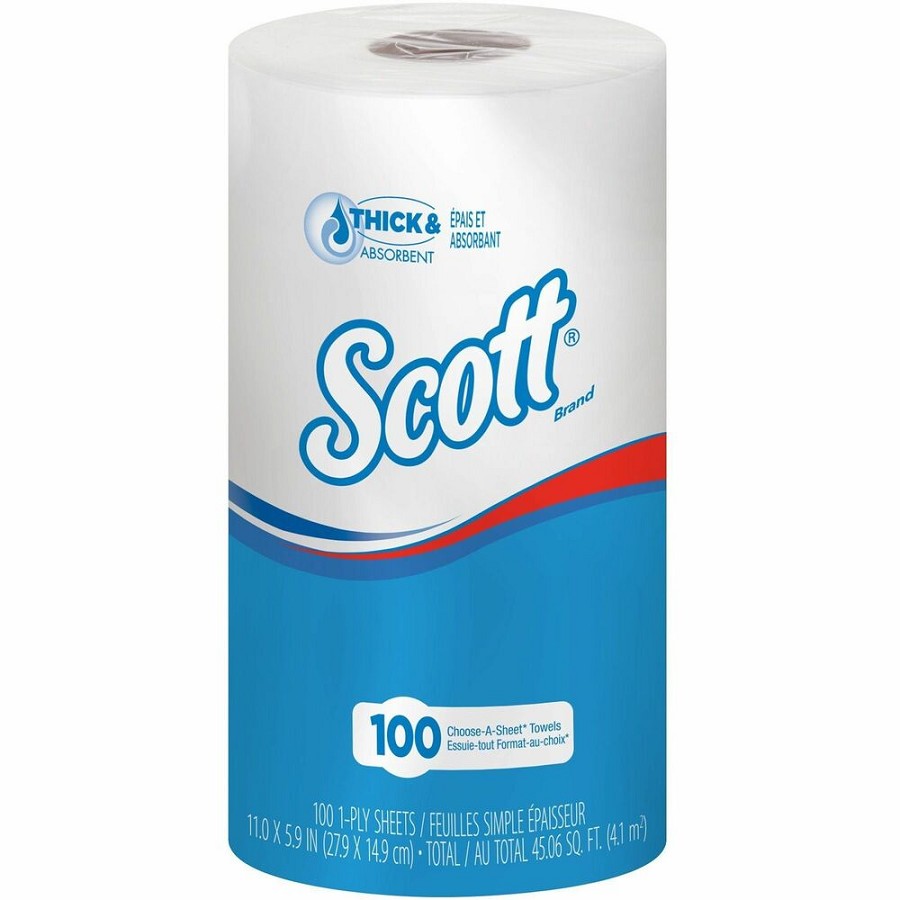Scott Kitchen Roll Towels - 1 Ply - 102 Sheets/Roll - 1 4/5' Core - White - Paper - 24 / Carton 