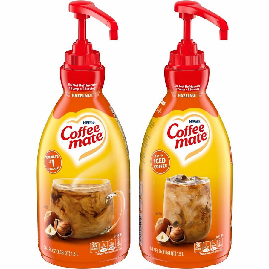 Coffee mate Hazelnut Liquid Concentrate Coffee Creamer - Pump Bottle - Hazelnut Flavor - 50.70 fl oz (1.50 L) - 600 Serving - 2 / Carton 