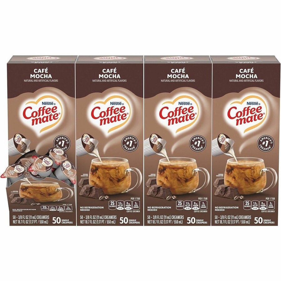 Coffee mate Cafe Mocha Nondairy Liquid Creamer Singles - Cafe Mocha Flavor - 0.38 fl oz (11 mL) - 200 Serving - 50/Box - 4 / Carton 