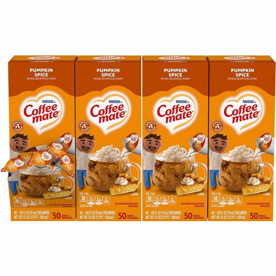 Coffee mate Pumpkin Spice Nondairy Liquid Creamer Singles - Pumpkin Spice Flavor - 0.38 fl oz (11 mL) - 200 Serving - 50/Box - 4 / Carton 