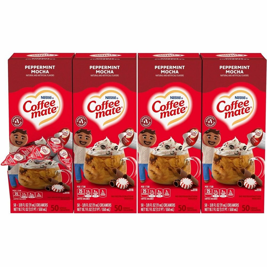 Coffee mate Peppermint Mocha Nondairy Liquid Creamer Singles - Peppermint Mocha Flavor - 0.38 fl oz (11 mL) - 200 Serving - 50/Box - 4 / Carton 
