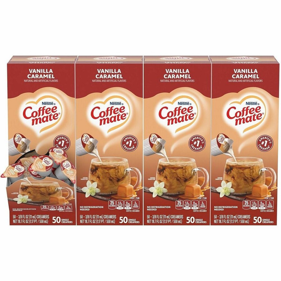 Coffee mate Vanilla Caramel Nondairy Liquid Creamer Singles - Vanilla Caramel Flavor - 0.38 fl oz (11 mL) - 200 Serving - 50/Box - 4 / Carton 