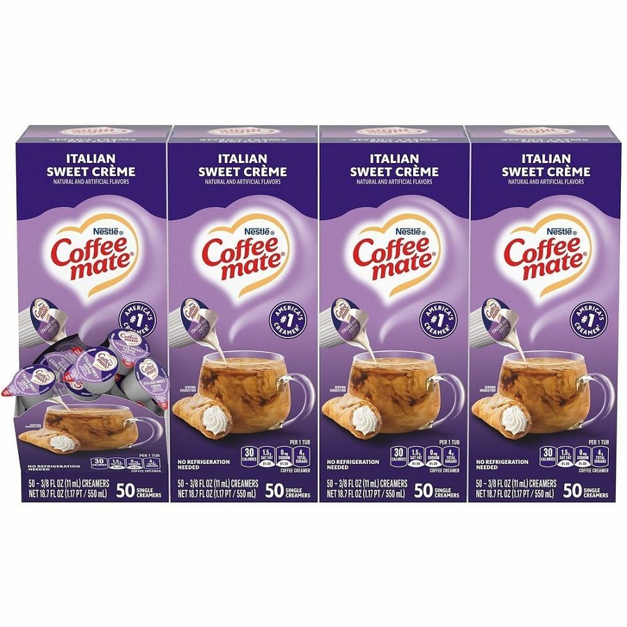 Coffee mate Italian Sweet Creme Nondairy Liquid Creamer Singles - Italian Sweet Creme Flavor - 0.38 fl oz (11 mL) - 200 Serving - 50/Box - 4 / Carton 