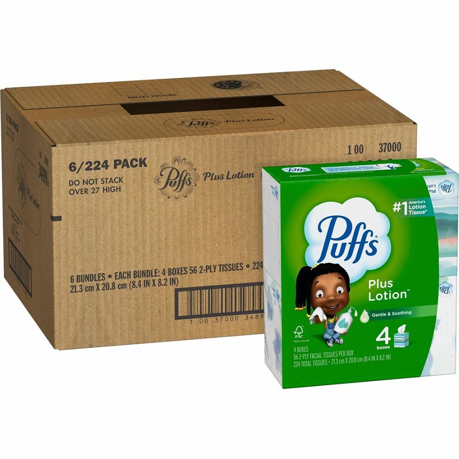 Puffs Plus Lotion Facial Tissues - 2 Ply - WhiteBox - 56/Box - 6 / Carton 
