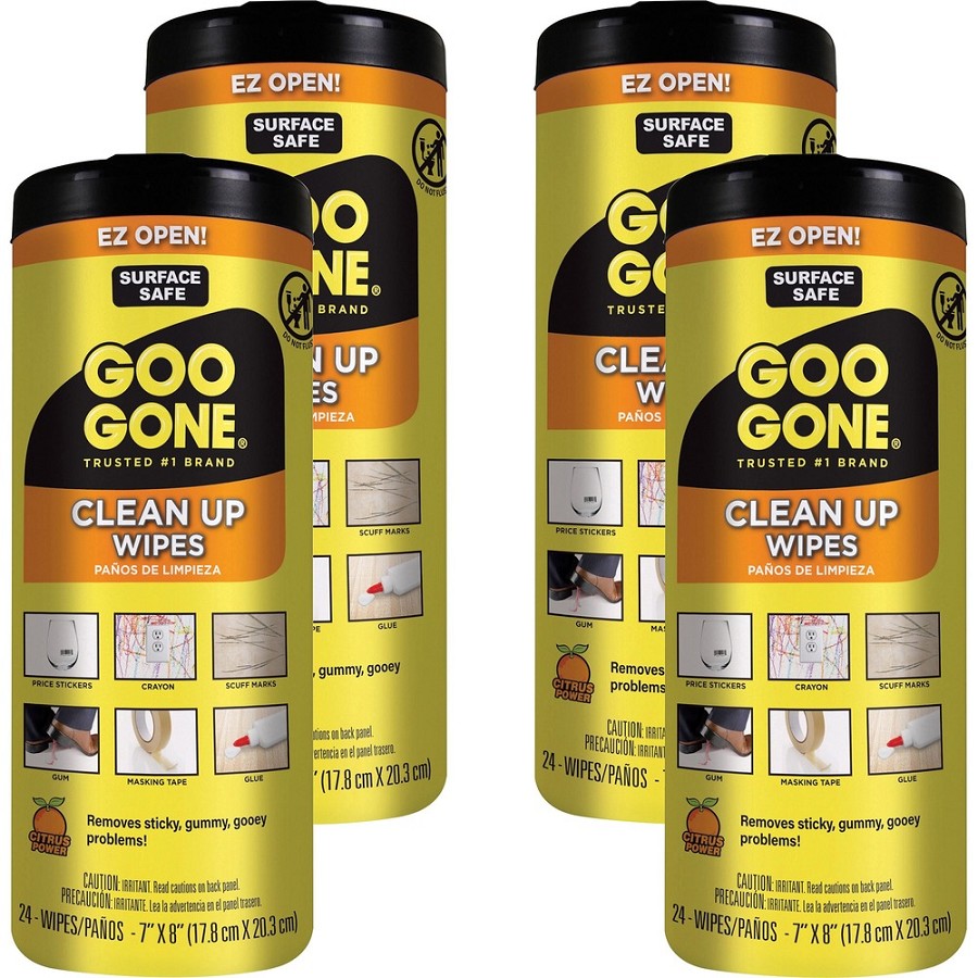 Goo Gone Tough Task Wipes - Disposable, Non-abrasive - White - 24/Tub - 4 / Carton 