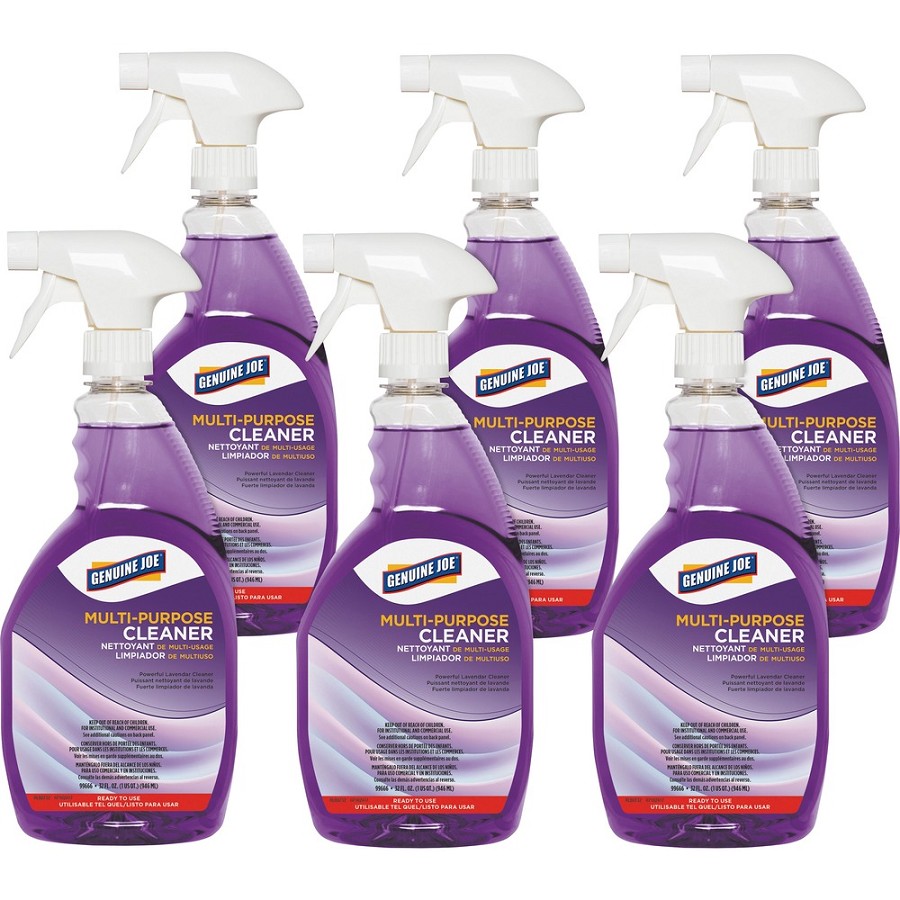 Genuine Joe Multi-purpose Cleaner - For Kitchen - Ready-To-Use - 32 fl oz (1 quart) - Lavender Scent - Deodorize, Long Lasting, Butyl-free, Phosphate-free - Purple - 6 / Carton 