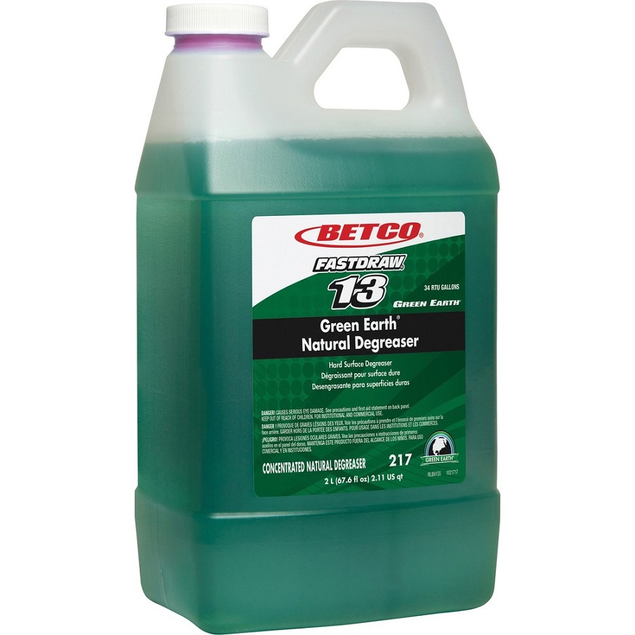 Betco Green Earth FastDraw 13 Natural Degreaser - Concentrate - 67.6 fl oz (2.1 quart) - Bio-based, Phosphate-free, Spill Proof - Dark Green - 1 Each 