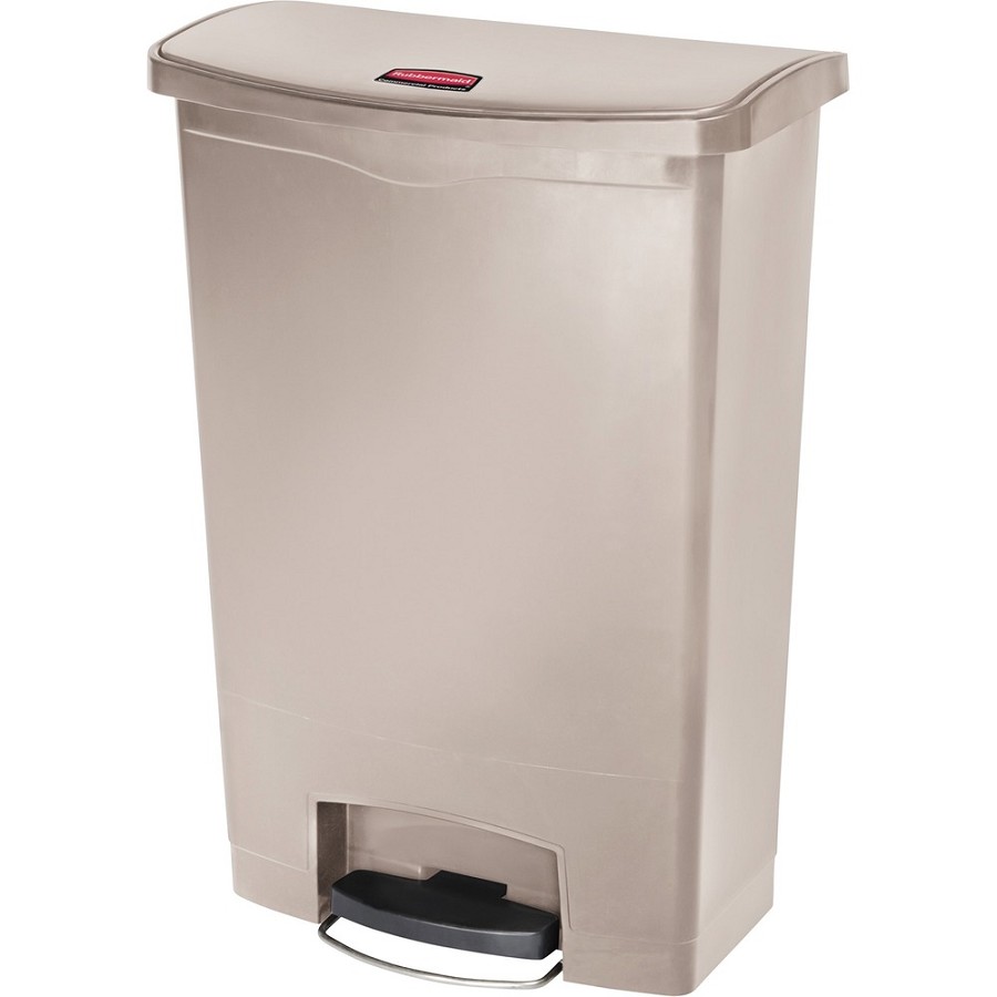 Rubbermaid Commercial 24G Slim Jim Step-On Container - Step-on Opening - 24 gal Capacity - Rectangular - Manual - Durable, Foot Pedal, Easy to Clean, Hinged, Fire-Safe, Chemical Resistant - 32.5' Height x 13.9' Width - Plastic, Resin - Beige - 1 Each 