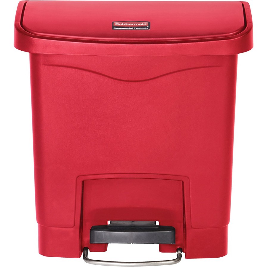 Rubbermaid Commercial 4G Slim Jim Front Step Container - Step-on Opening - 4 gal Capacity - Rectangular - Manual - Durable, Foot Pedal, Easy to Clean, Hinged, Fire-Safe, Chemical Resistant - 15.7' Height x 9.1' Width - Plastic, Resin - Red - 1 Each 