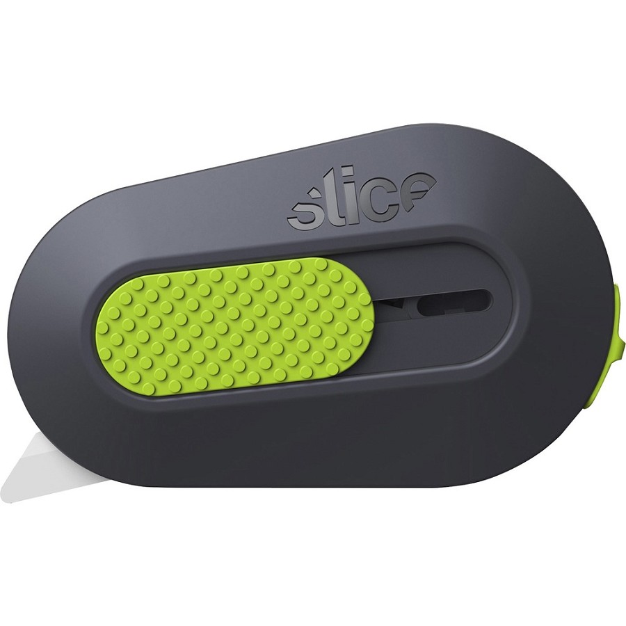 Slice Retract Mini Cutter - Ceramic Blade - 0.4' Height x 1.5' Width x 2.4' Length - Built-in Magnet, Retractable, Non-sparking, Non-conductive, Rubberized Slider Button, Rust-free - Acrylonitrile Butadiene Styrene (ABS), Neodymium Magnet, Stainless Steel 